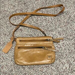 Wise owl Tan Leather adjustable Crossbody Bag with Dual Zip Pockets